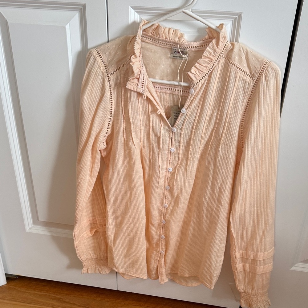Faherty Light Peach Ruffled Button-Front Blouse
